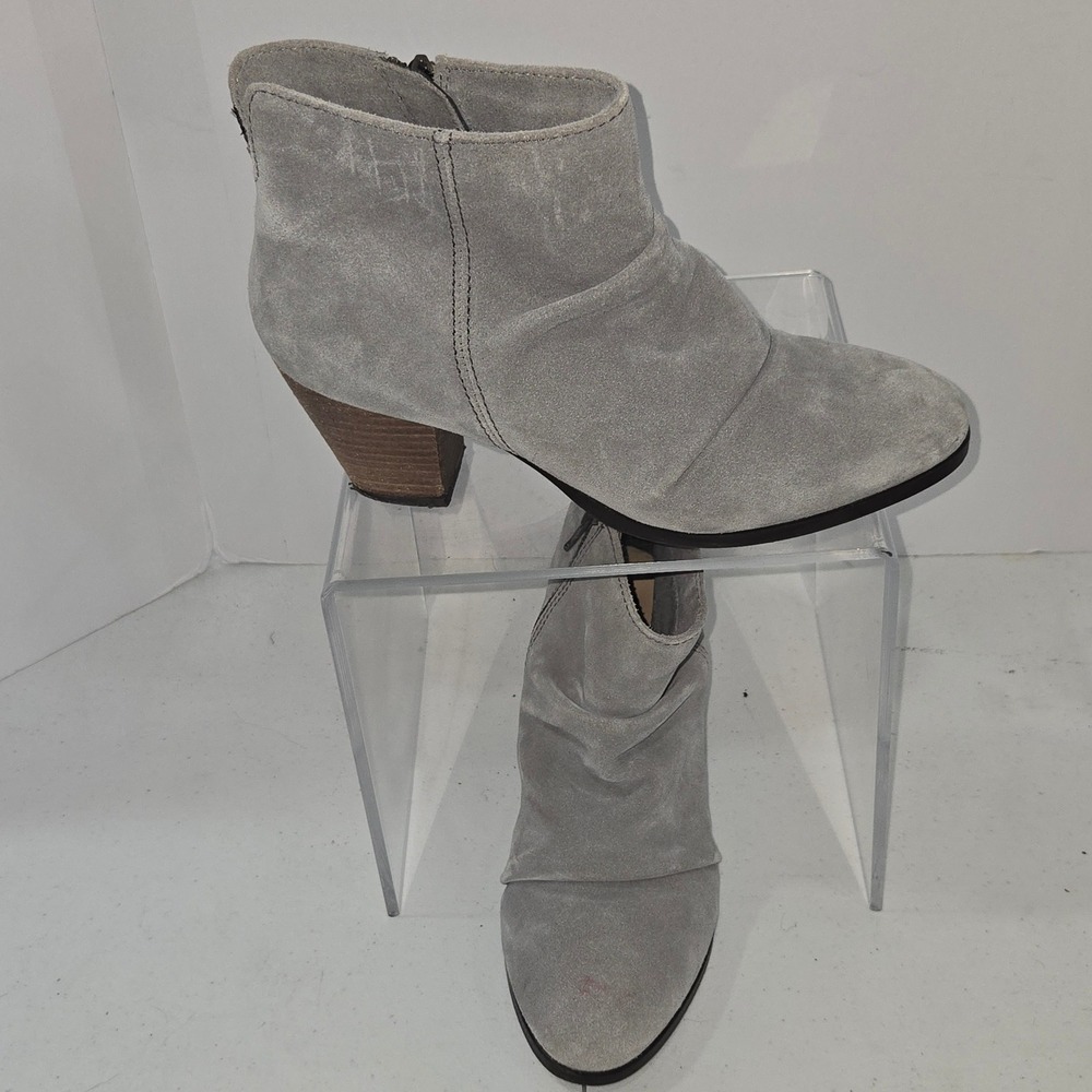Diba Womens Size 9 Gray Suede Slouchy Ankle Booties Stacked Heel Side Zip Boots